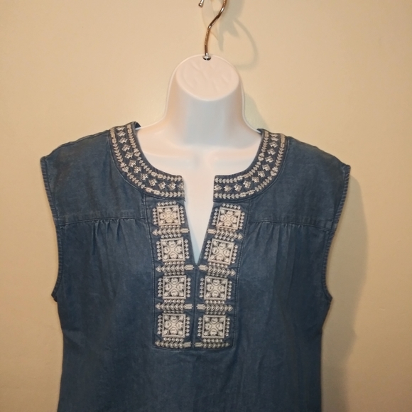 Knox Rose Boho Embroidered Chambray Mini Dress - Picture 3 of 10